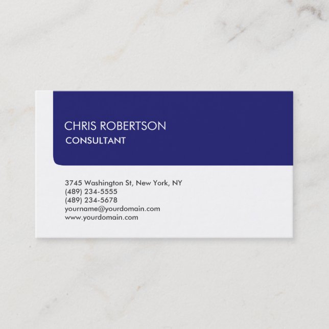 Unique White Midnight Blue Stripe Attractive Business Card (Front)