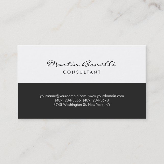Unique White Minimalist Consultant Business Card (Front)
