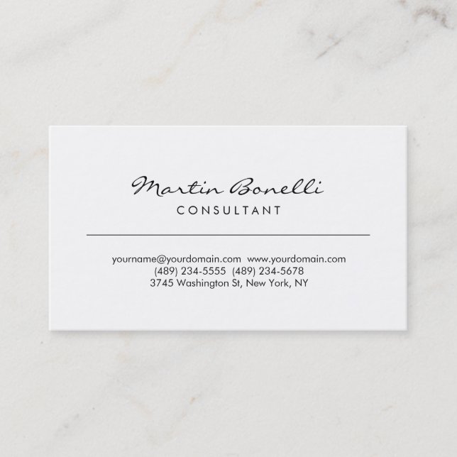 Unique White Minimalist Consultant Business Card (Front)