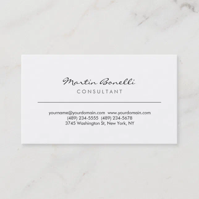 Unique White Minimalist Consultant Business Card | Zazzle