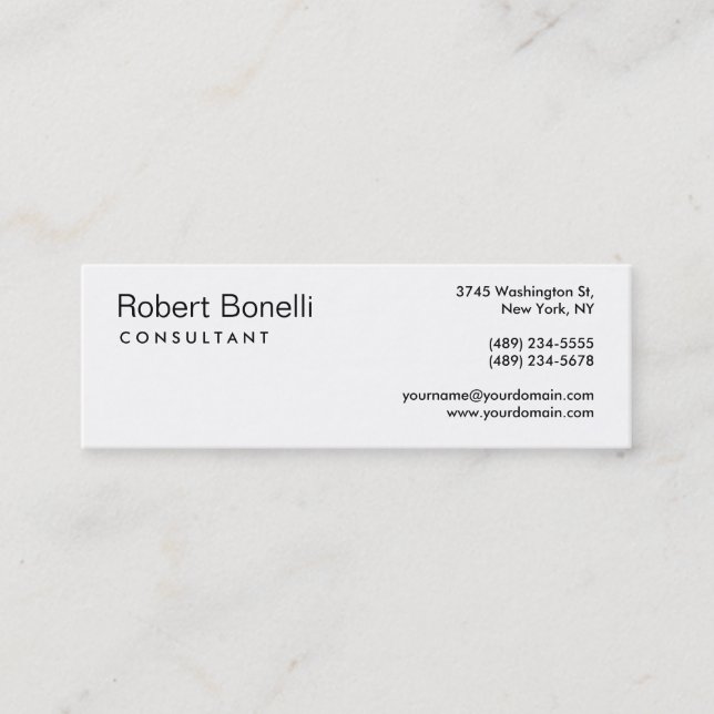 Unique White Modern Consultant Slim Business Card (Front)