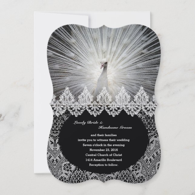 Unique White Peacock Lace Fancy Wedding Invitation (Front)