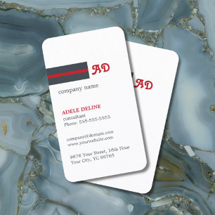 Unique White Red Blue Monogram Consultant Business Card