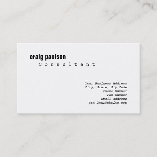 Unique White Simple Trendy Cute Plain Consultant Business Card