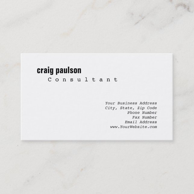 Unique White Simple Trendy Cute Plain Consultant Business Card (Front)