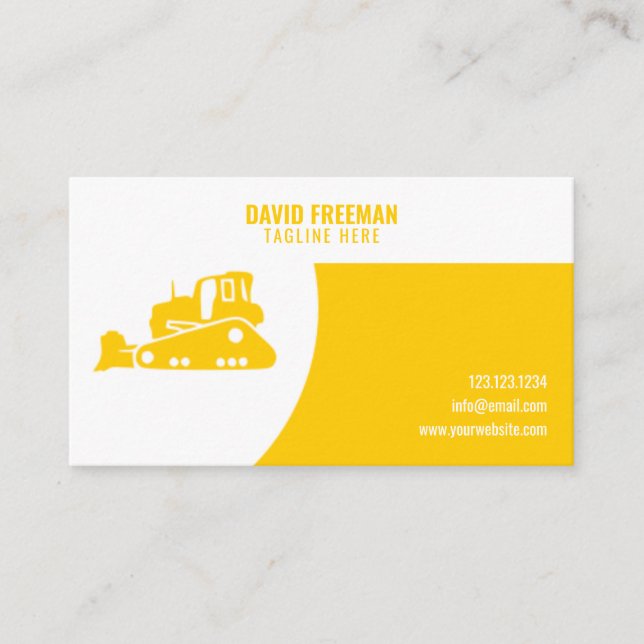 Unique White & Yellow Construction Bulldozer Business Card (Front)