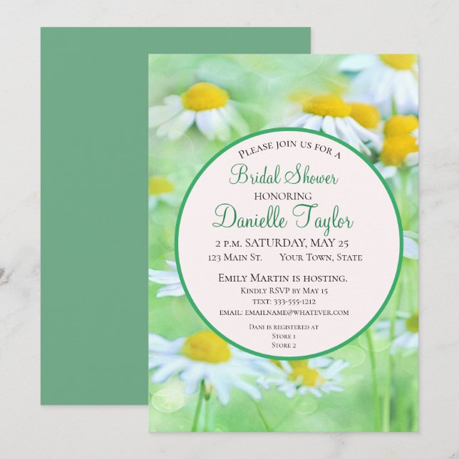 Unique White, Yellow Daisies Floral Bridal Shower  Invitation (Front/Back)