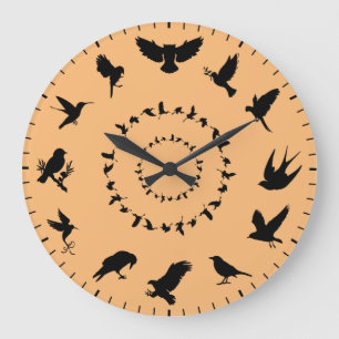 Unique Wild Bird Black Silhouettes Themed Large Clock