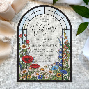 Unique Wildflower Stained Glass Arch Wedding Acrylic Invitations
