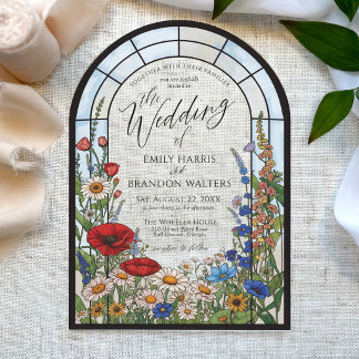 Unique Wildflower Stained Glass Arch Wedding Acrylic Invitations