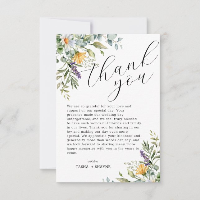 Unique Wildflowers Wedding Thank You Card (Front)
