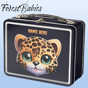 Unique Wildlife Leopard kitty cat cartoon graphic Metal Lunch Box