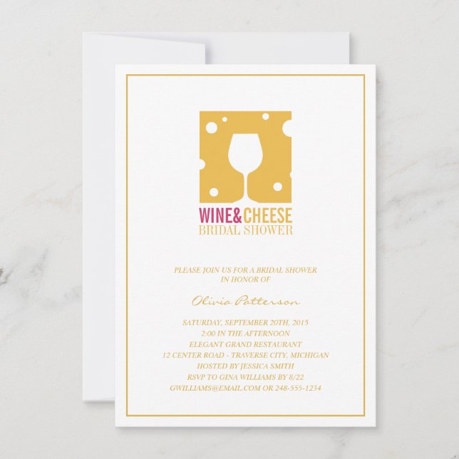 Unique Wine And Cheese Bridal Shower Invitations (Front)