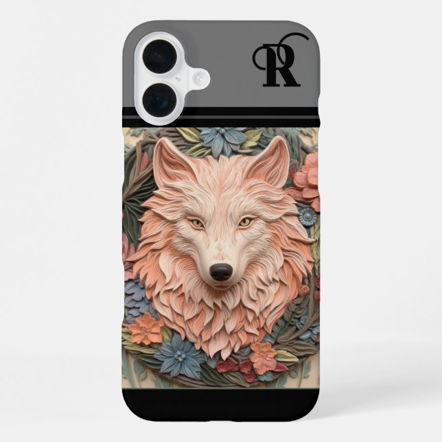 Unique Wolf and Flowers monogram Iphone Case (Back)