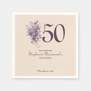 Unique Woman's Plum Cream Floral 50th Birthday Napkins