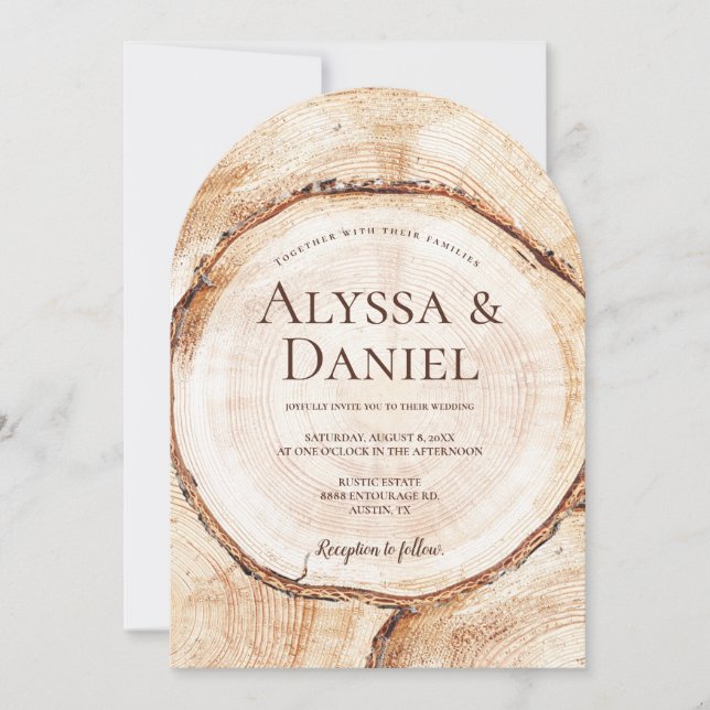 Unique Wood Barn Tree bark Rustic Wedding Custom Invitation (Front)