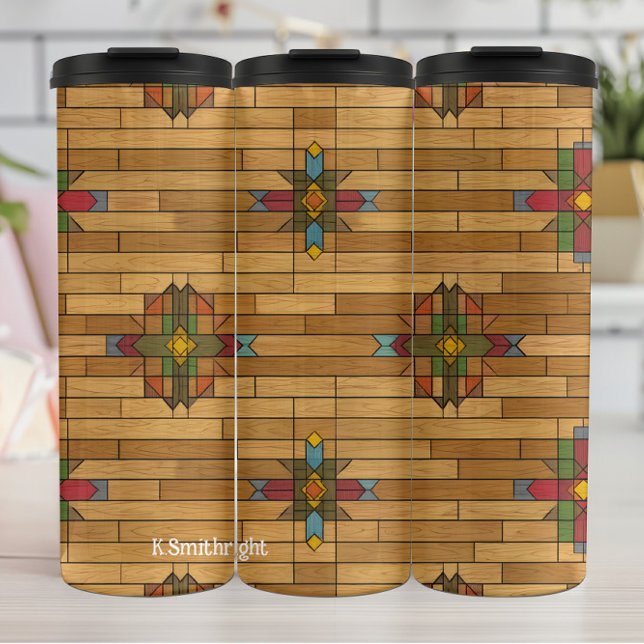 Unique wood grain  -monogram Wood Grain Geometric  Thermal Tumbler (Creator Uploaded)
