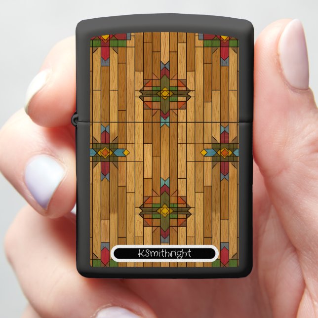 Unique wood grain-monogram Wood Grain Geometric  Zippo Lighter (In Hand)