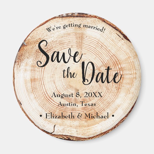 Unique Wood Grain Rustic Wedding Save the date Magnet (Front)