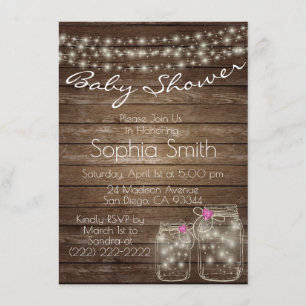 Unique Wood Rustic Mason Jar Baby Shower Invitation