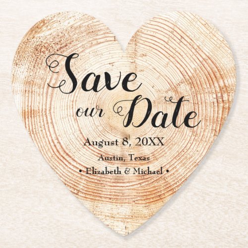 Unique Wood Slice Rustic Wedding Custom Paper Coaster