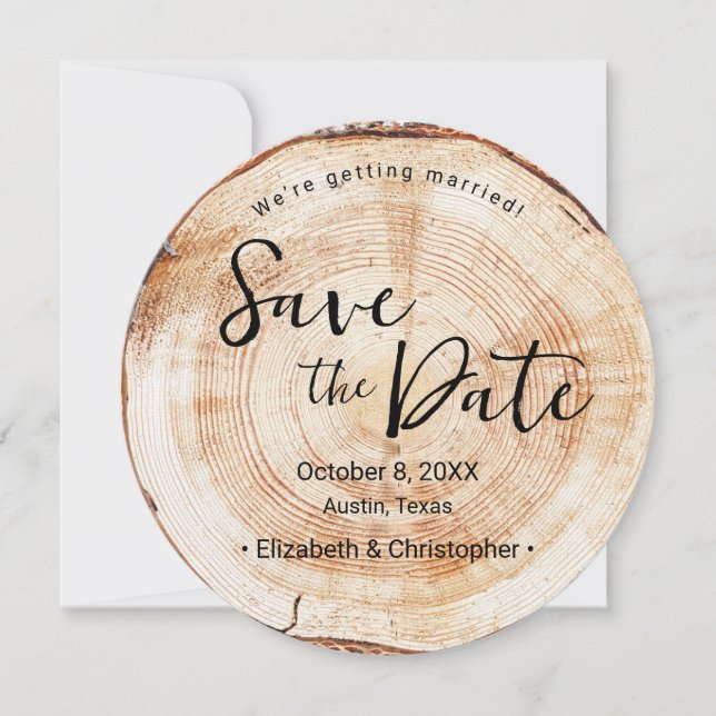 Unique Wood Slice Rustic wedding Custom photo Invitation (Front)
