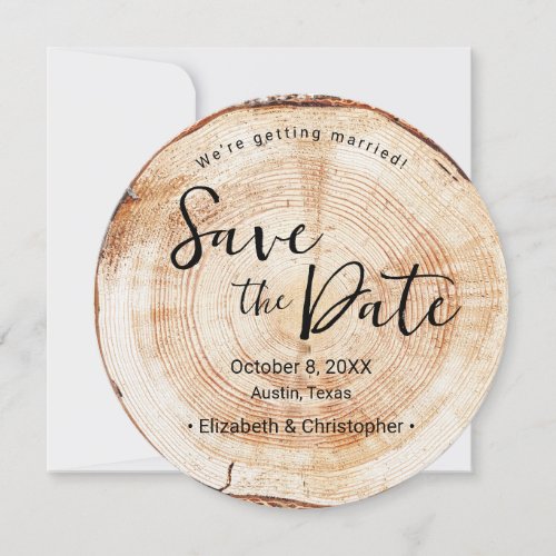 Unique Wood Slice Rustic wedding Custom photo Invitation