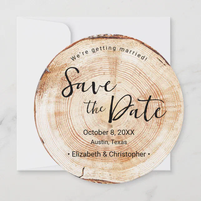 Unique wood slice rustic wedding custom photo invitation zazzle
