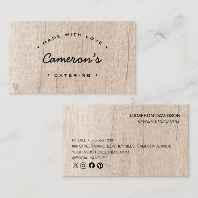 Unique Wood Style Customizable Catering Business  Card (Front/Back)
