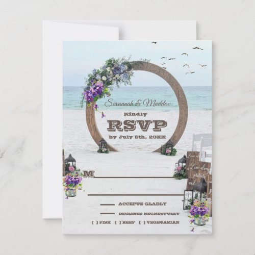 Unique Wooden Arbor Beach Flowers RSVP Card