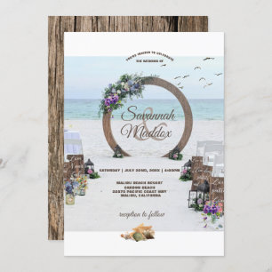 Unique Wooden Arbor Beach Flowers Wedding Invitation