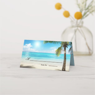 Unique Wooden Arbor Beach Flowers Wedding Place Card