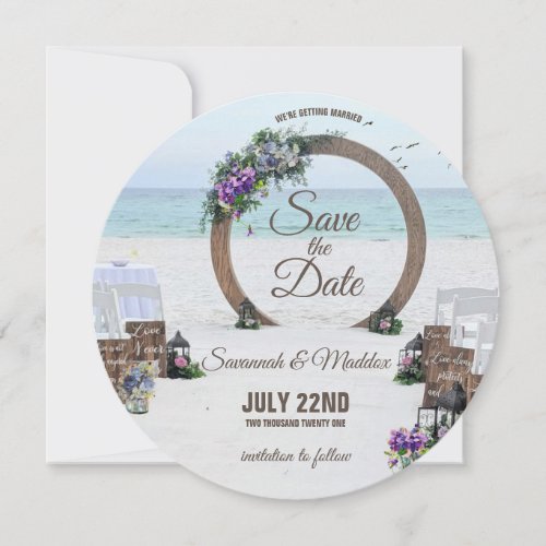 Unique Wooden Arbor Beach Flowers Wedding Save The Date