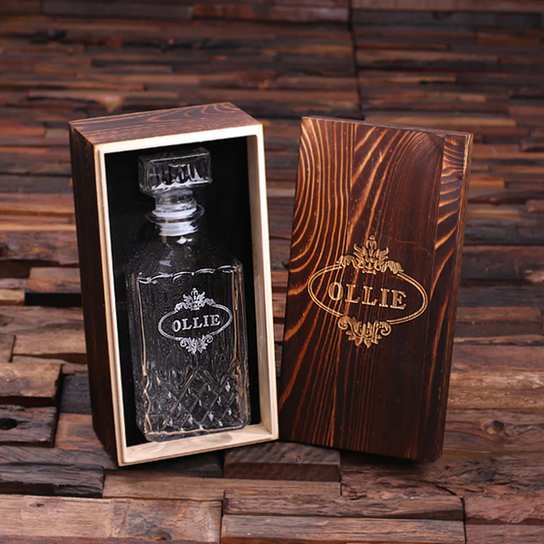 Unique Wooden Gift Box and Whiskey Decanter (Inside)