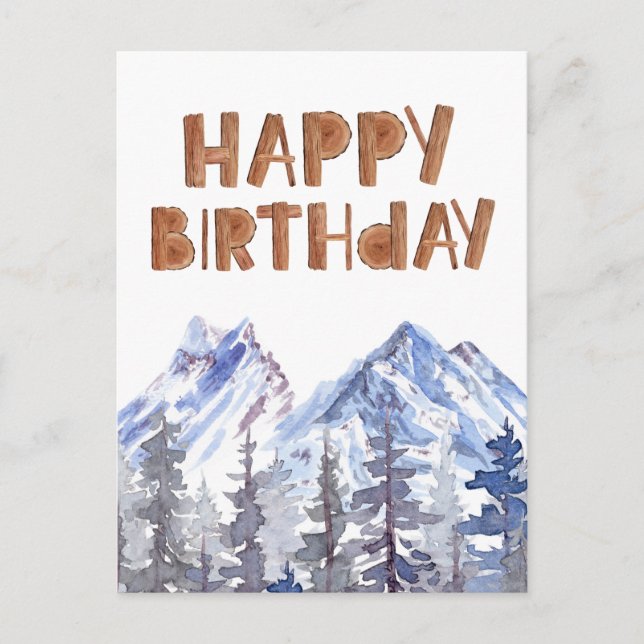 Unique Woodland Winter Forest "Happy Birthday"  Postcard (Front)