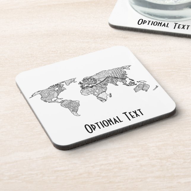 Unique World Map Art Doodle Coaster (Left Side)