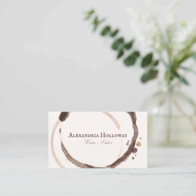 Unique Writer Editor Coffee Stain  Business Card (Standing Front)