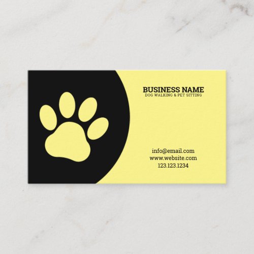 Unique Yellow and Black Single Paw Dog Walker Business Card