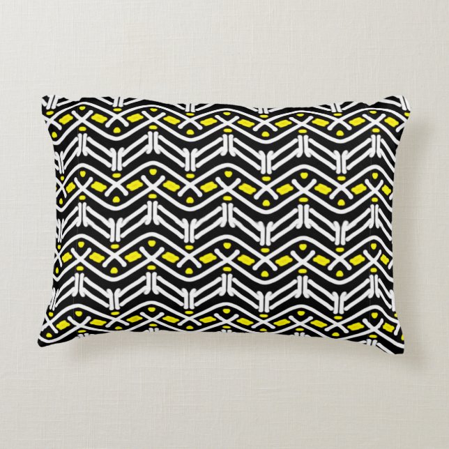 Unique Yellow and Black Tribal Chevron Pattern Accent Pillow (Back)