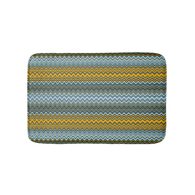 Unique Yellow and Blue Wavy Pattern Bath Mat (Front)