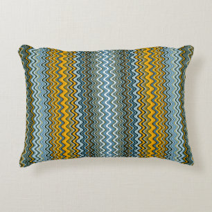 Unique Yellow and Blue Wavy Stripes Accent Pillow
