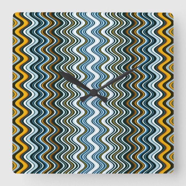 Unique Yellow and Blue Wavy Stripes Square Wall Clock (Front)