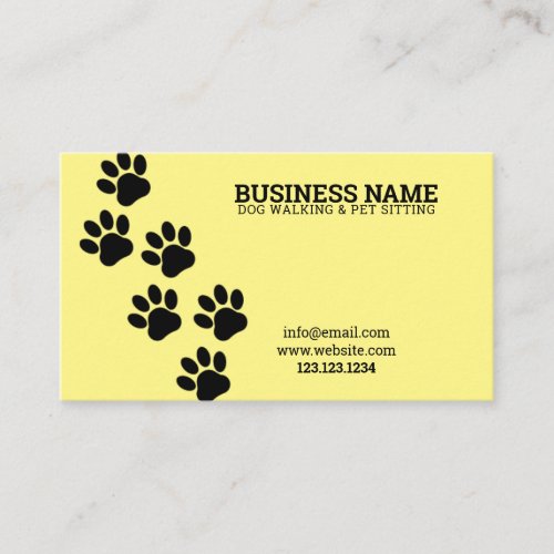 Unique Yellow  Black Paw Print Steps Dog Walker Business Card