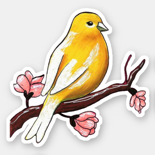 Unique Yellow canary bird with flowers sticker