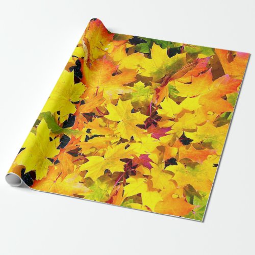 Unique Yellow Orange Red Autumn Leaves Bright Wrapping Paper