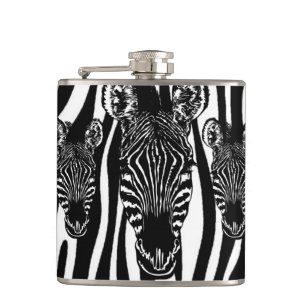 Unique Zebra Head on Zebra Print Flask
