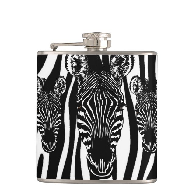 Unique Zebra Head on Zebra Print Flask (Front)