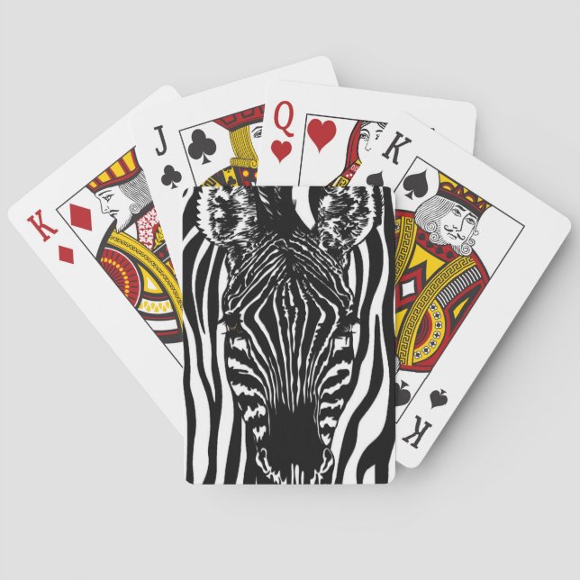 Unique Zebra Head on Zebra Print Poker Cards (Back)
