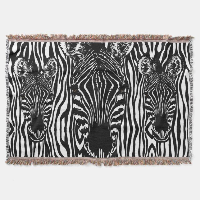 Unique Zebra Head on Zebra Print Throw Blanket (Front)
