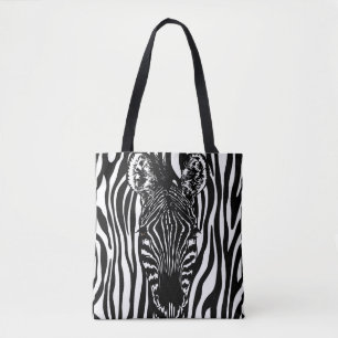 Unique Zebra Head on Zebra Print Tote Bag